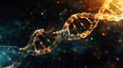 DNA structure realistic model. Black background. Science Genetic Engineering concept. Generative AI