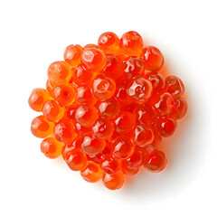 Red caviar top view on white background. 