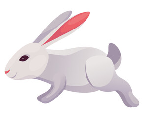 Rabbit animation icon. Bunny jump or running motion element for 2d game. Speed run hare animal, sprite sheet move. Vector illustration isolated on white background