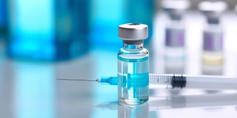 Syringe and vials. Medical vaccination and medical care concept.