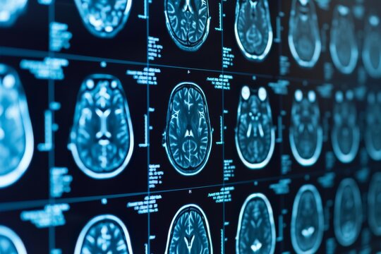 CT or MRI scan of the human brain and head. Neurological concept.