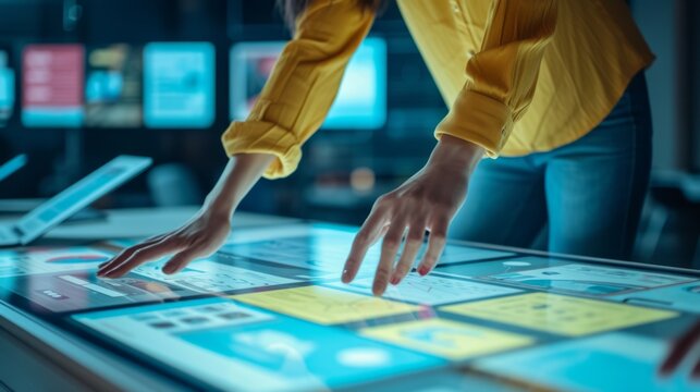 Young woman Website UX designer, Creative planning app development sketch template layout framework wireframe design