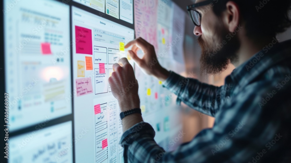 Wall mural ux designer working on a portal website design to improve customer experiences