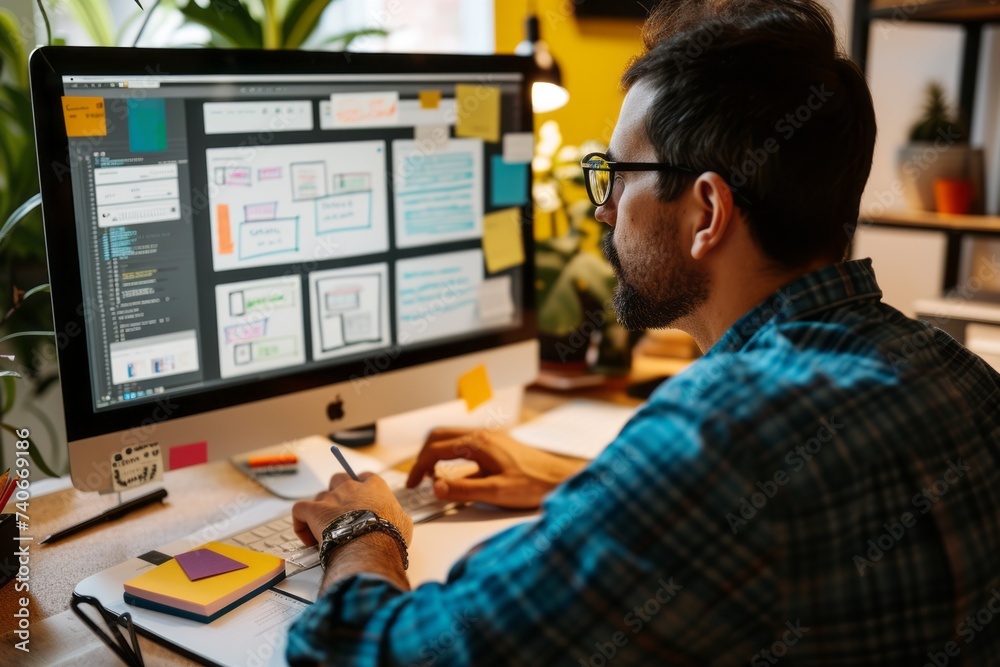 Wall mural ux designer working on a portal website design to improve customer experiences
