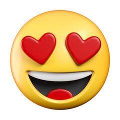 Smiling face with heart-eyes emoji, in love emoticon 3d rendering