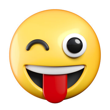 Winking face with tongue emoji, sticking tongue emoticon 3d rendeing