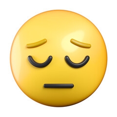 Pensive face emoji, remorseful face emoticon 3d rendering