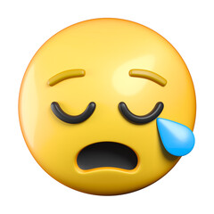 Crying emoji, sad face emoticon 3d rendering