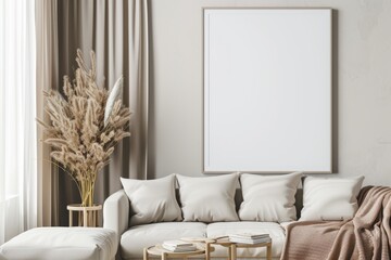 A large blank white painting on the wall in a minimalist room is a striking visual element.
