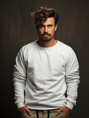 Obraz premium Stylish man showcasing a white long-sleeved shirt, epitomizing timeless elegance
