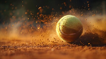 Close up on a tennis ball bouncing on the clay of roland garros