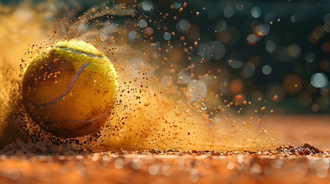Close up on a tennis ball bouncing on the clay of roland garros