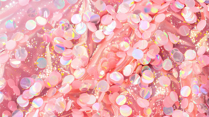 Pink background with holographic sparkles