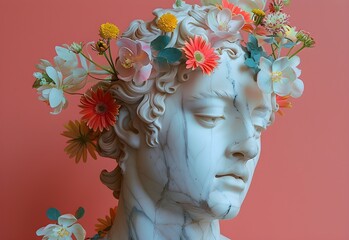 Statue with flowers head