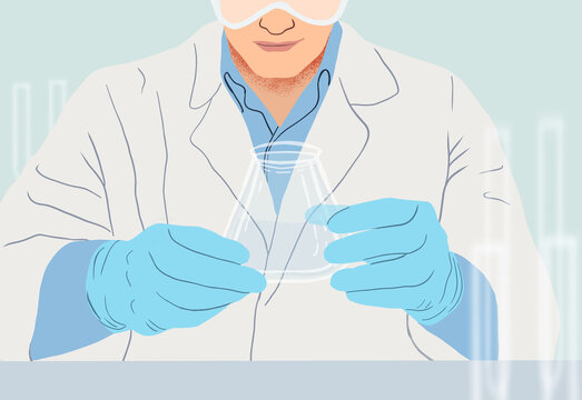 Scientist examining a flask in a laboratory