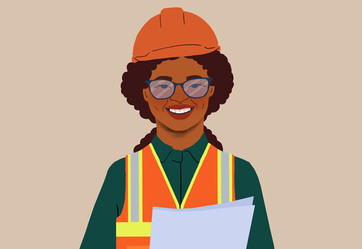 Smiling Female Engineer with Documents Illustration