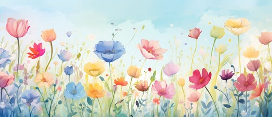 spring is here greeting card with colorful flowers