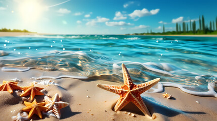 Fototapeta na wymiar Close-up of beach scene, starfish background