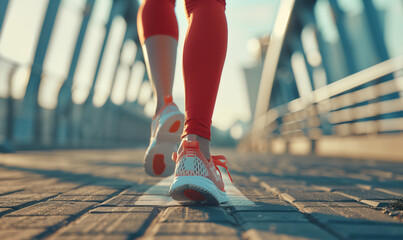 Kobieta uprawiająca jogging, ujecie na buty - obrazy, fototapety, plakaty