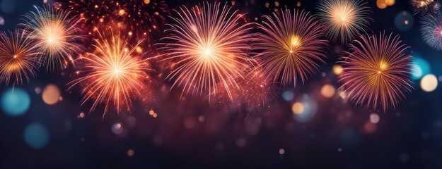 Fototapeta na wymiar Spectacular Fireworks Display with Bokeh Lights Background