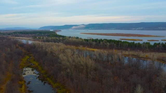 Aerial Elegance Capturing the Essence of Autumn at Volga River, Forest, and the Grushinsky Festival