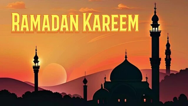textual Islamic background - Ramadan Kadeem with mosque silhouette, beginning of fasting month for Muslims