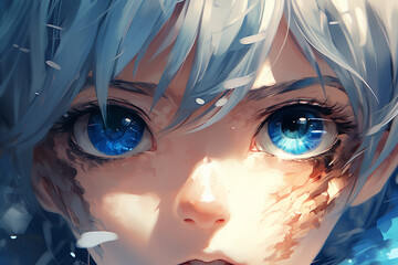 anime with blue eyes but blind - obrazy, fototapety, plakaty