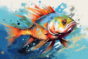 illustration of piranha made with colorful brush strokes
