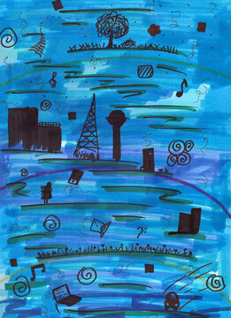 Аbstract hand drawn background - city and industry
