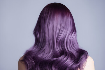 Fototapeta premium purple color well-groomed dyed hair on woman's head close-up rear view