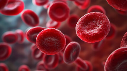 Erythrocytes red blood cells floating against dark backdrop. Medical illustration. Hematology concept. Generative AI