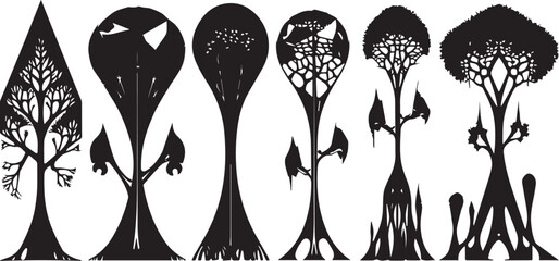 Set Trees. Hand drawn vector illustration	