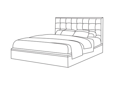 recommend clip art: Bed doodle icon in vector. Hand drawn bed icon in vector. Doodle bed illustration, contemporary bedroom interior with Modern Upholstered Headboard, white bed featuring a cozy blanket