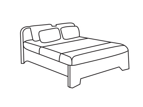 recommend clip art: Bed doodle icon in vector. Hand drawn bed icon in vector. Doodle bed illustration, contemporary bedroom interior with Modern Upholstered Headboard, white bed featuring a cozy blanket