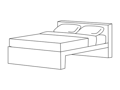 recommend clip art: Bed doodle icon in vector. Hand drawn bed icon in vector. Doodle bed illustration, contemporary bedroom interior with Modern Upholstered Headboard, white bed featuring a cozy blanket