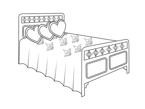 recommend clip art: Bed doodle icon in vector. Hand drawn bed icon in vector. Doodle bed illustration, contemporary bedroom interior with Modern Upholstered Headboard, white bed featuring a cozy blanket