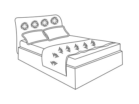 recommend clip art: Bed doodle icon in vector. Hand drawn bed icon in vector. Doodle bed illustration, contemporary bedroom interior with Modern Upholstered Headboard, white bed featuring a cozy blanket