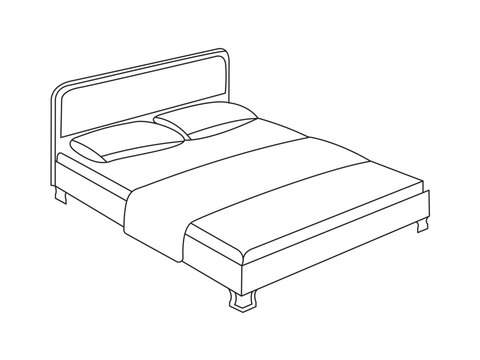 recommend clip art: Bed doodle icon in vector. Hand drawn bed icon in vector. Doodle bed illustration, contemporary bedroom interior with Modern Upholstered Headboard, white bed featuring a cozy blanket