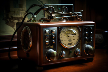 Retro old radio with world map background. World Ham Radio Day design and concept.