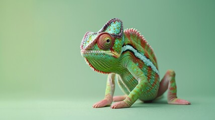 Chameleon on Green Background