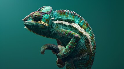 Chameleon on Green Background