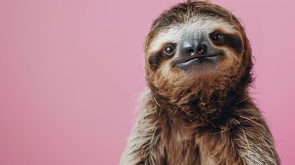 Sloth on Pink Background - obrazy, fototapety, plakaty