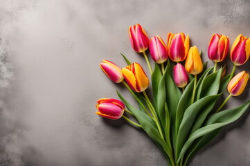 Colorful Tulips on Concrete with Space