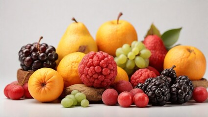 fruits and berries on white background, generative Ai