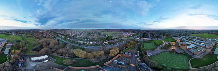 High Angle Panoramic view of East Luton City of England during Sunset. Luton, England UK. Feb 19th, 2024