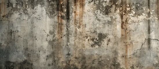 A photo of a grunge style concrete wall with stains and wear, showcasing the unique textures and...