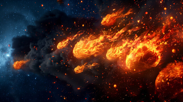 Apocalyptic scenario of the end of the world with balls of fire and sulfur falling from the sky Generative AI Illustration