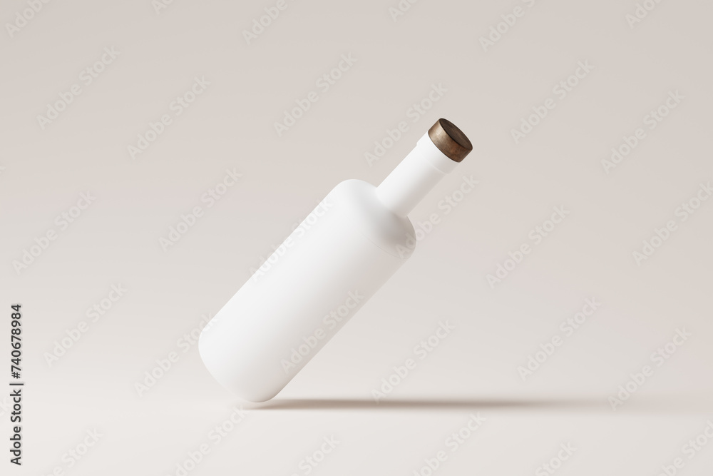 Wall mural mockup set of a white ceramic or plastic bottle with matte finish