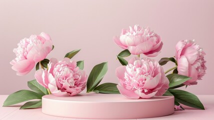 Spring Pastel Product Podium with Pink Peonies