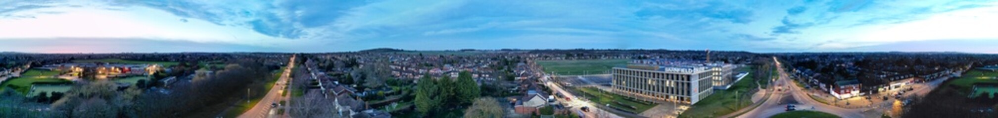 Fototapeta na wymiar High Angle Panoramic view of East Luton City of England during Sunset. Luton, England UK. Feb 19th, 2024